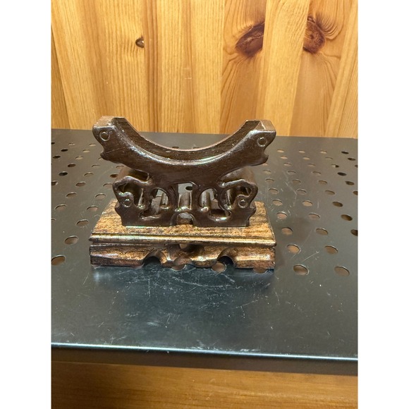 Other - Vintage‎ Chinese Carved Wood Plate Display Stand Pedestal Brown